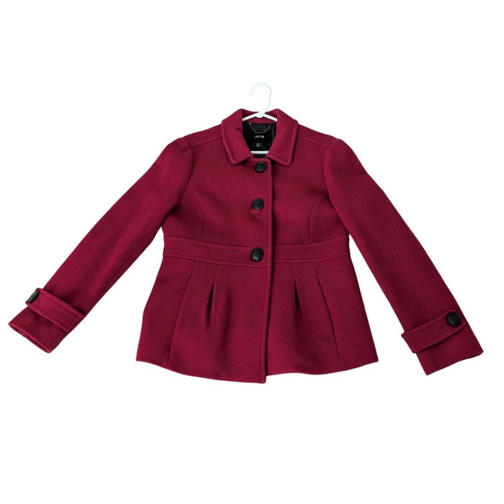 JACOB Wine Red Collared Wool Pleated Jacket Women's Size L